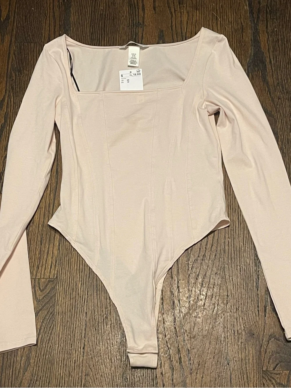 H&M  Womens casual Square Neck Long Sleeve Bodysuit - Light Blush 95% cotton NWT
